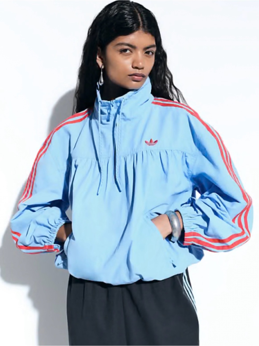 0259 adidas & osos Light Blue Bomber Jacket with Red Stripes